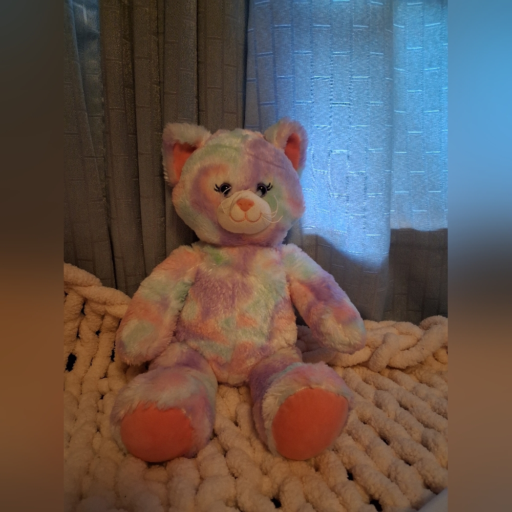 Build A Bear Pastel Swirl Tie-Dye Kitty Cat Cotton Candy Pink Purple Blue NEW
